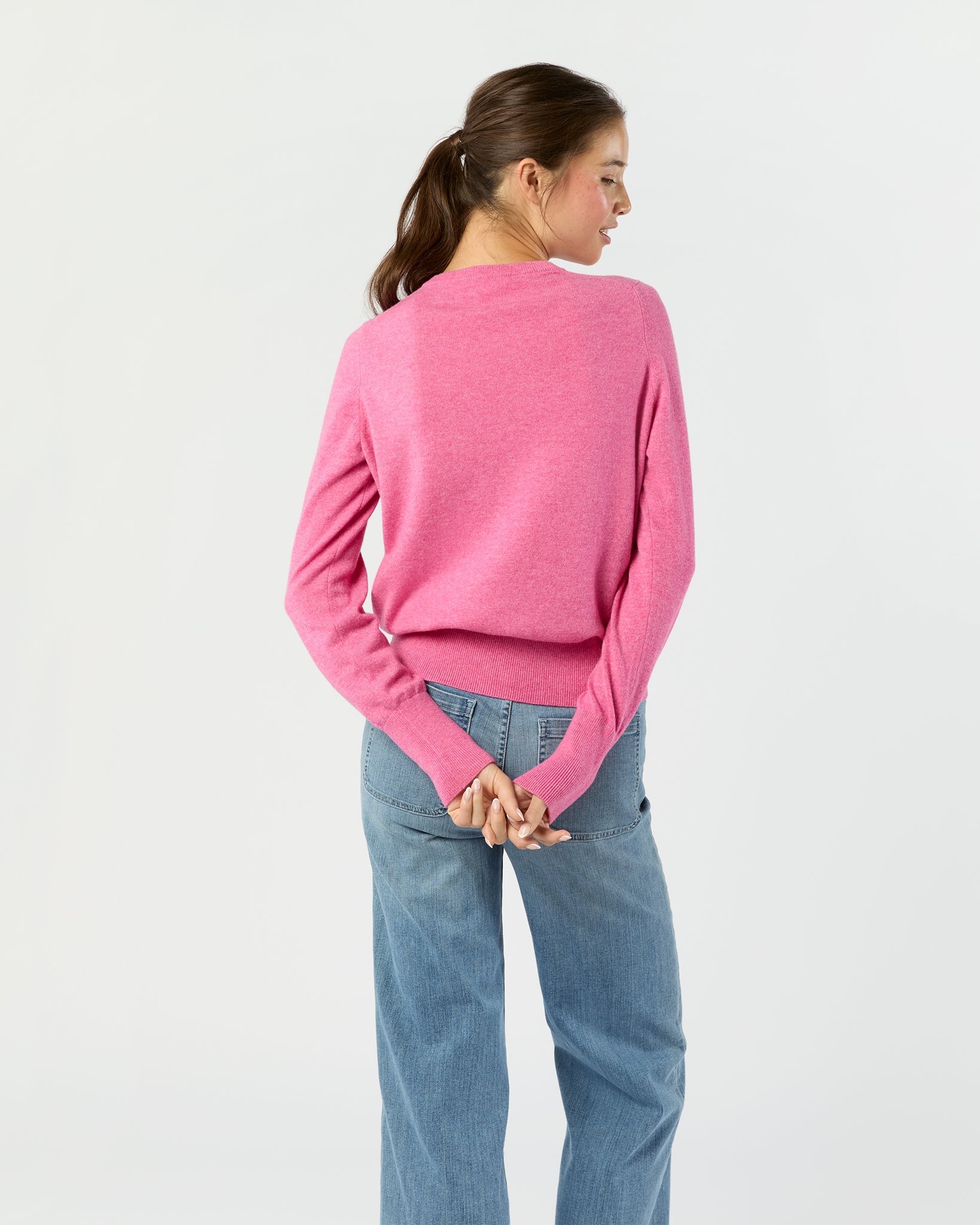 Kit Crewneck Sweater in Heather Raspberry Cashmere