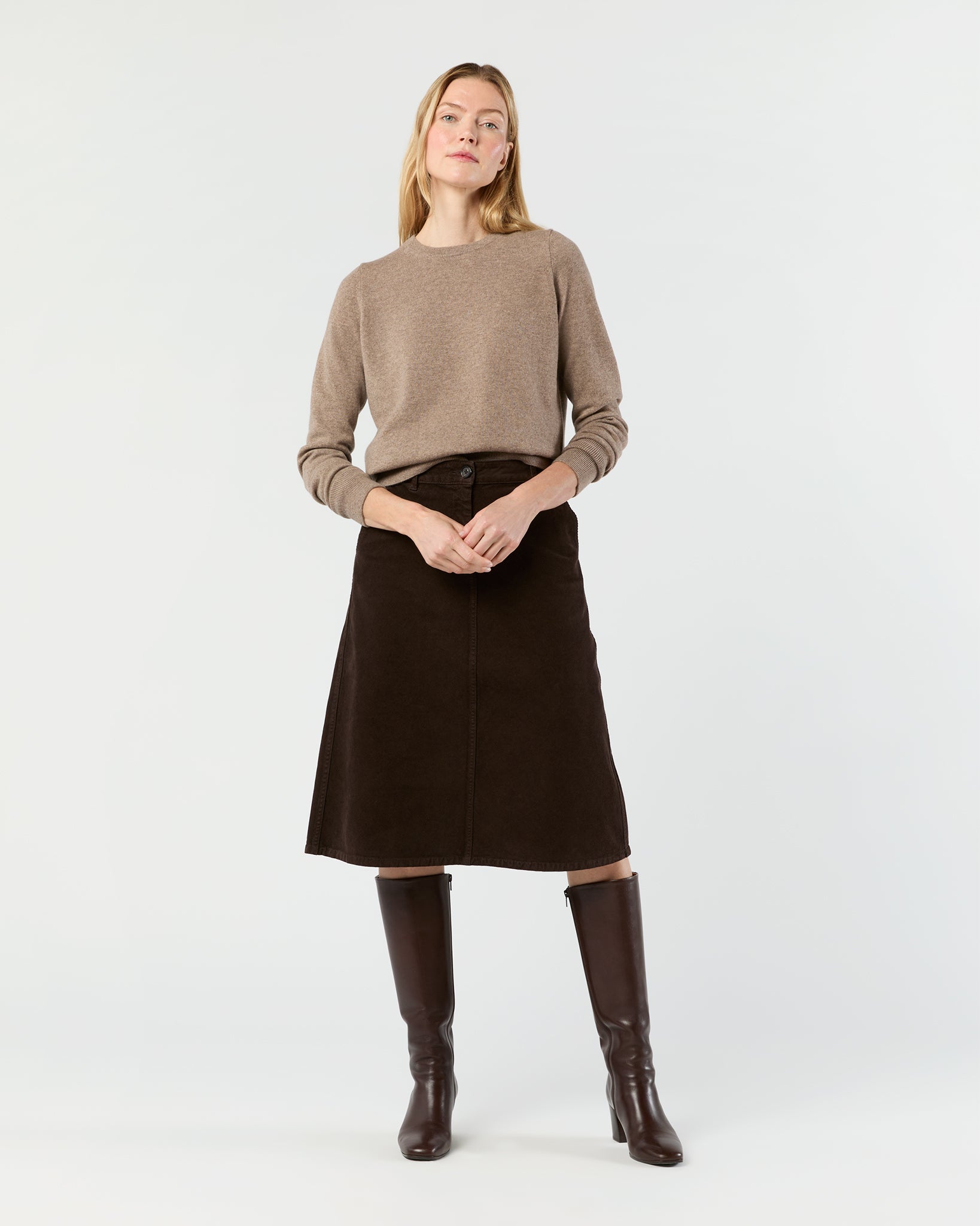 Kit Crewneck Sweater in Heather Mocha Cashmere