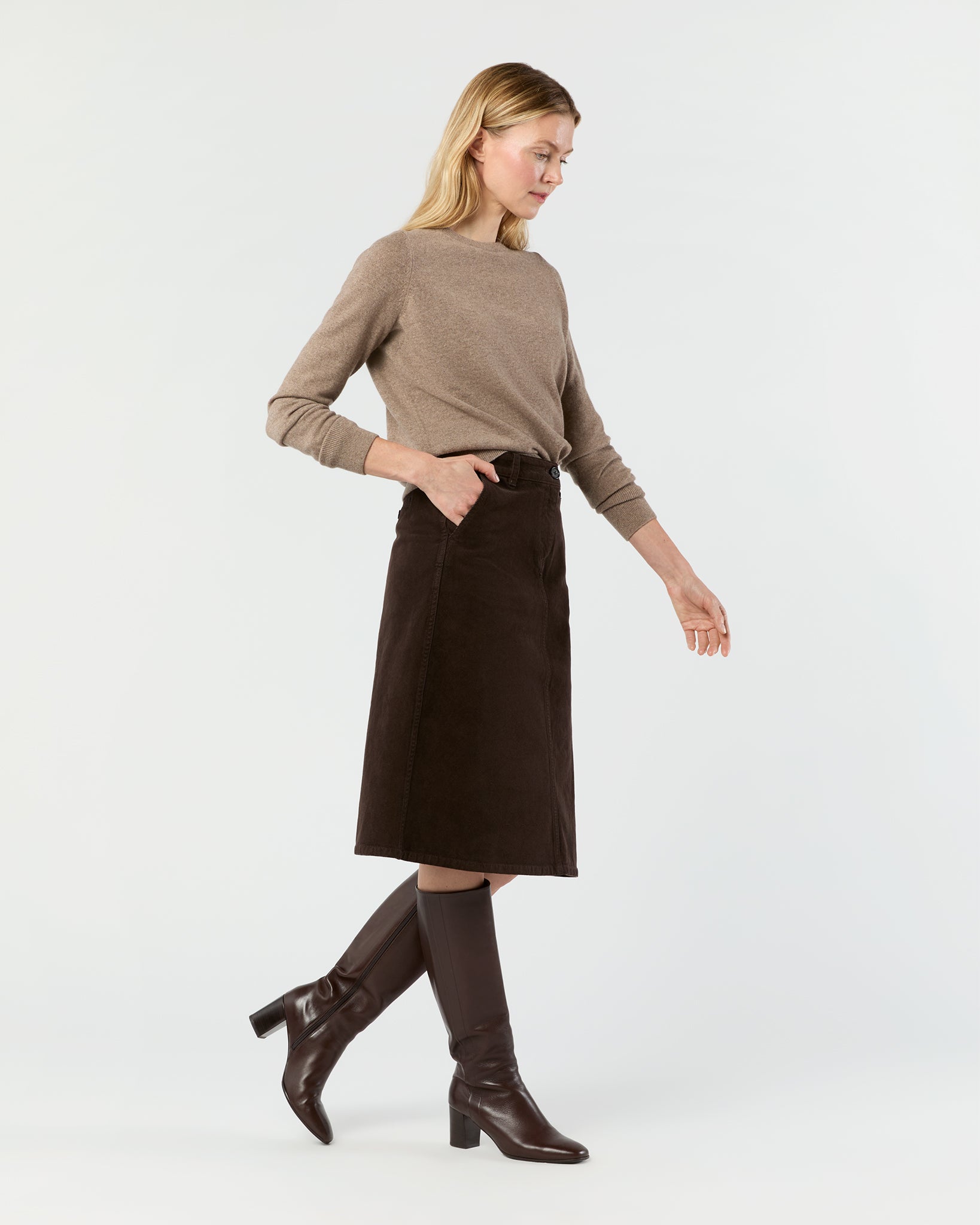 Connelly Skirt in Coffee Stretch Cord