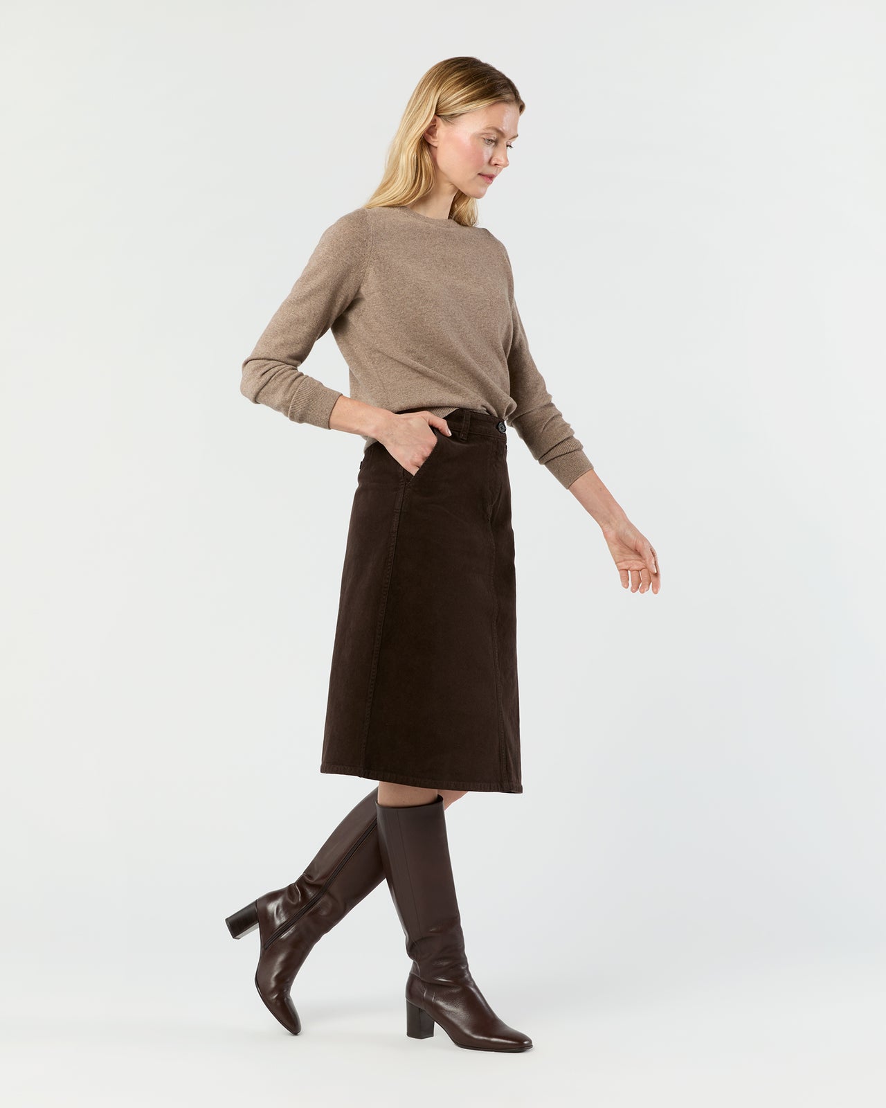 Connelly Skirt in Coffee Stretch Cord