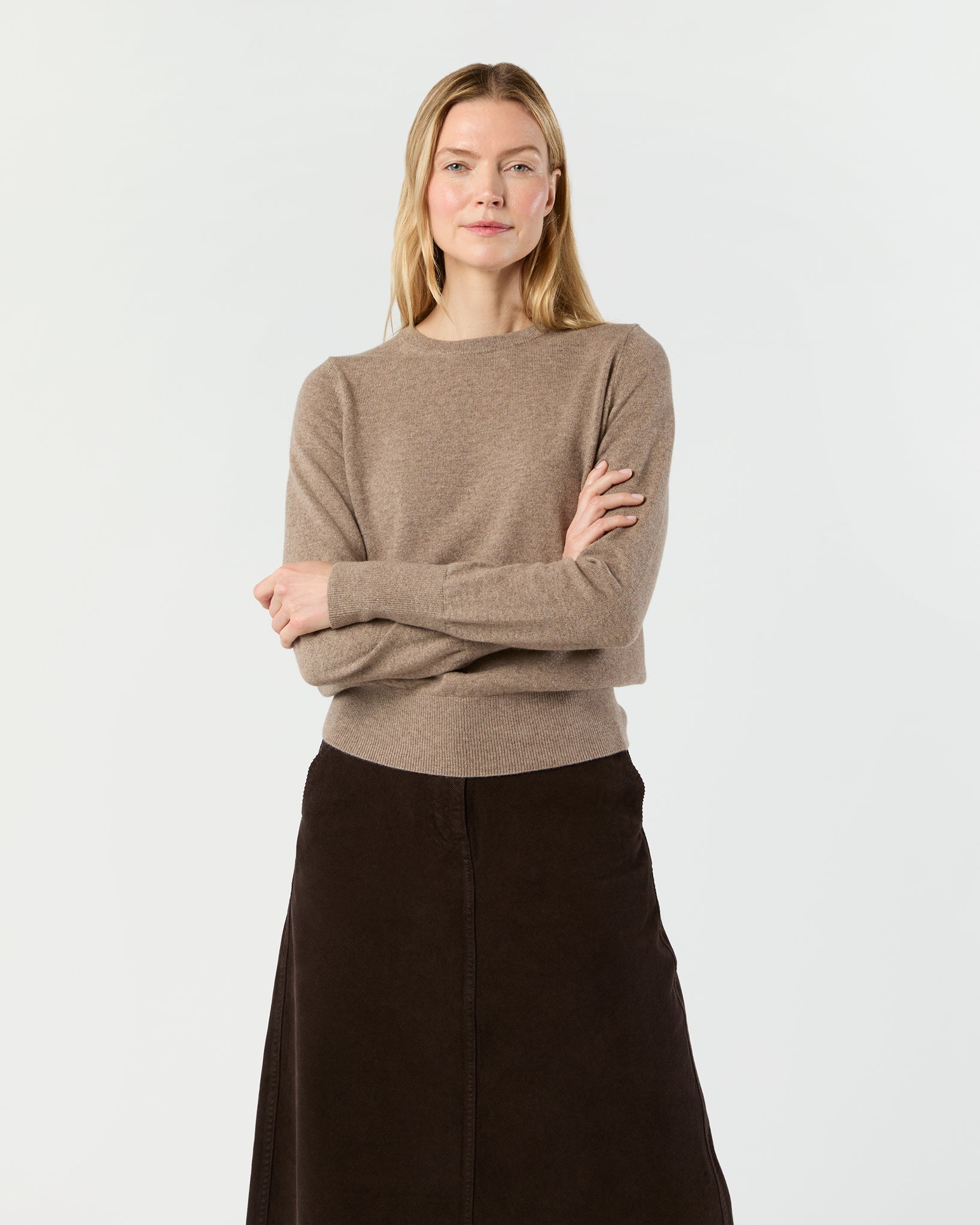 Kit Crewneck Sweater in Heather Mocha Cashmere