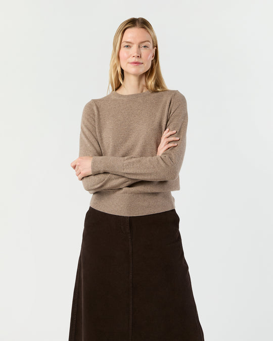 Kit Crewneck Sweater in Heather Mocha Cashmere