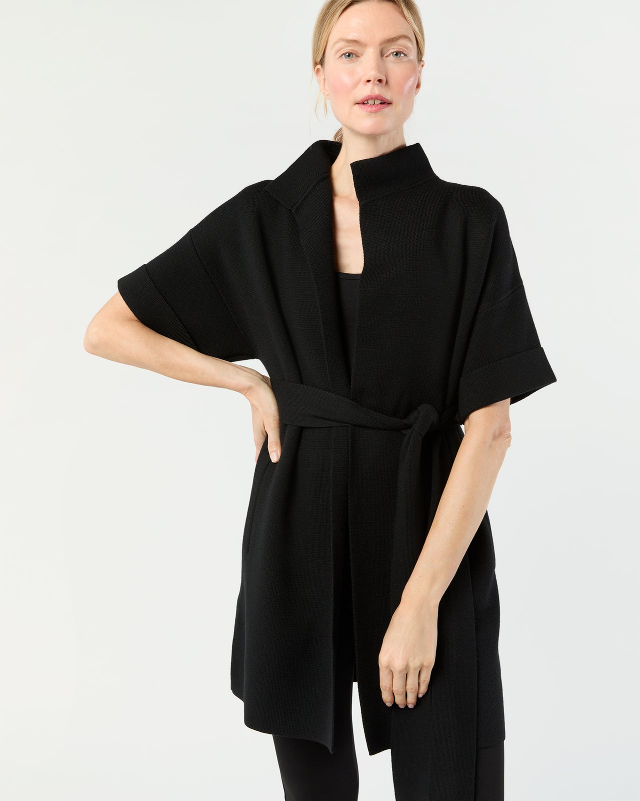 Julia Cardigan in Black Extra Fine Merino Wool | Shop Ann  display picture 3