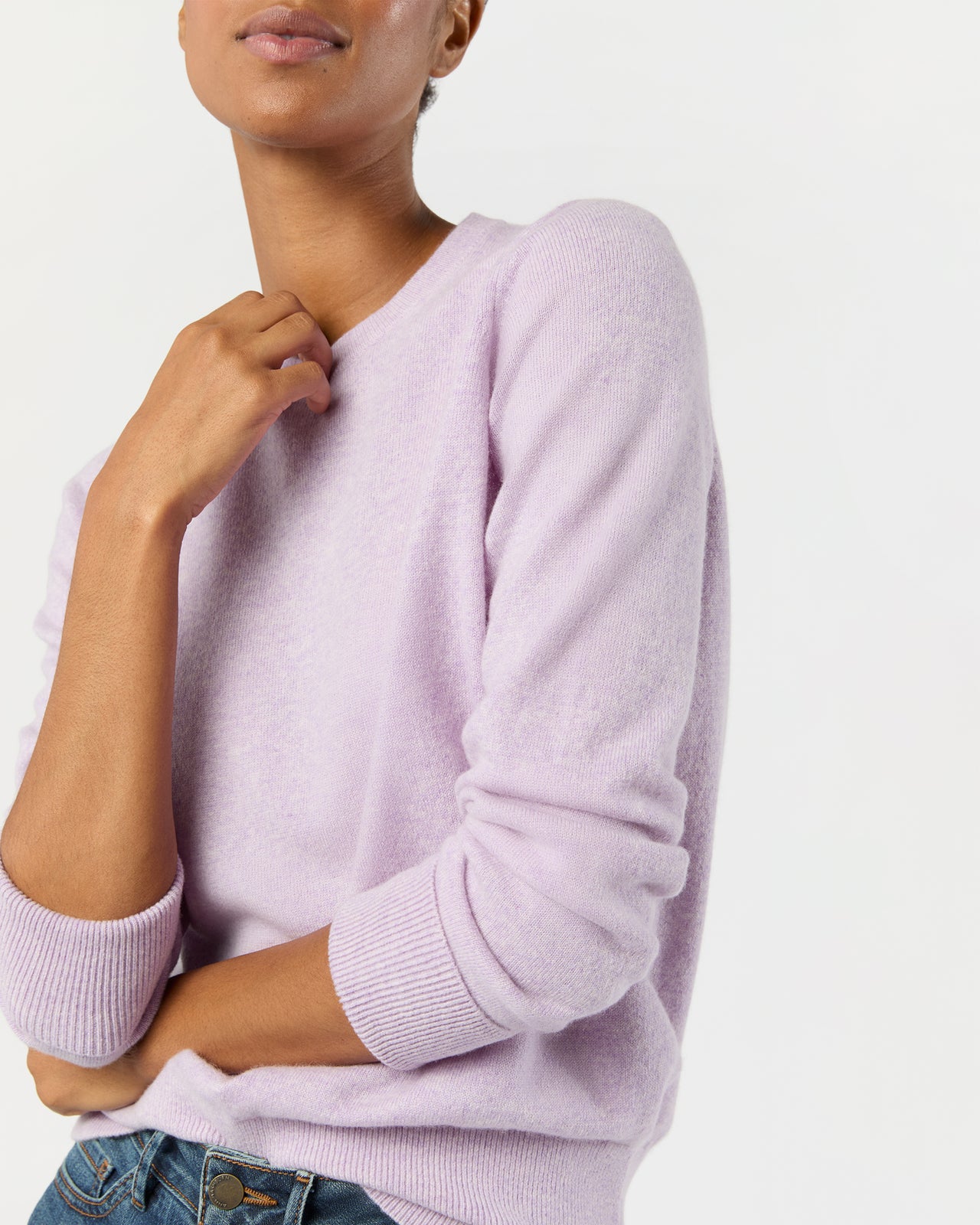 Kit Crewneck Sweater in Heather Lavender Cashmere