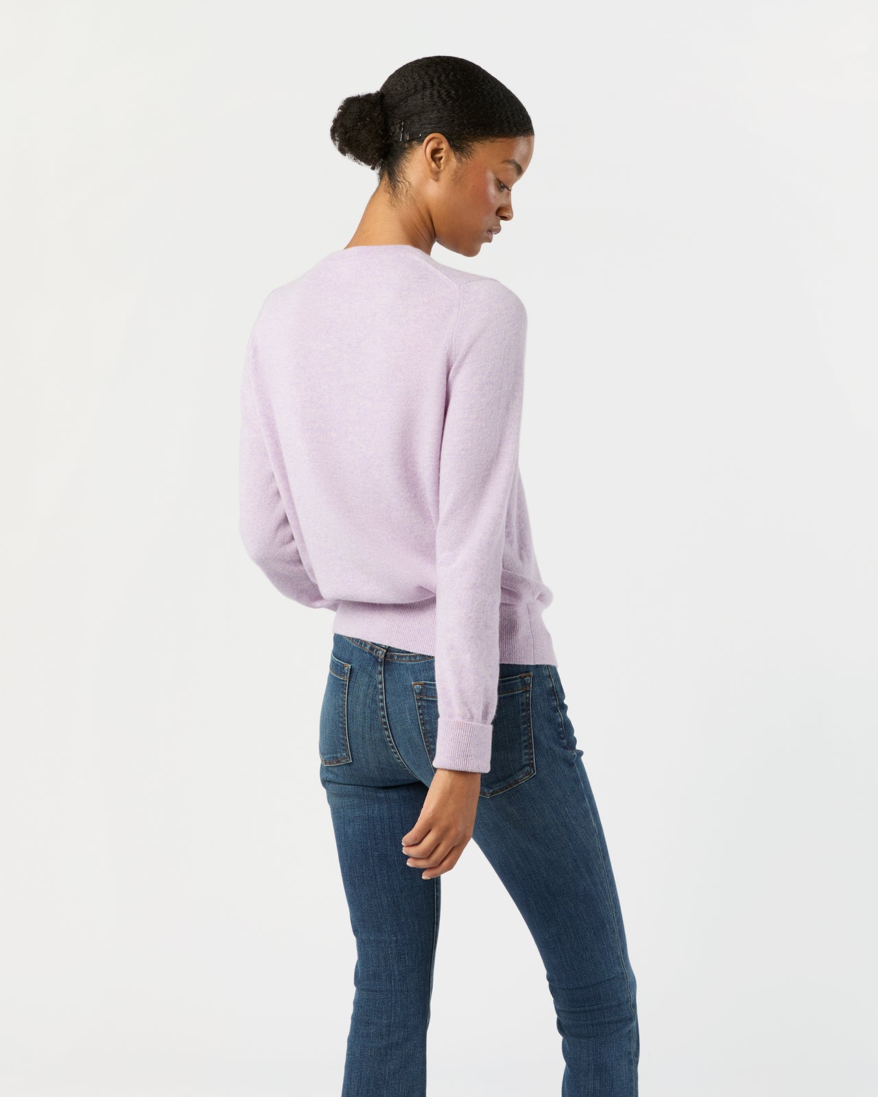 Kit Crewneck Sweater in Heather Lavender Cashmere