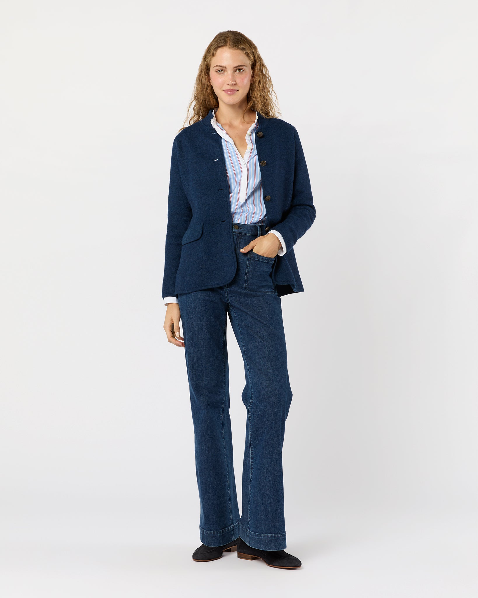 Tyrolean Jacket in Heather Navy Boiled Wool