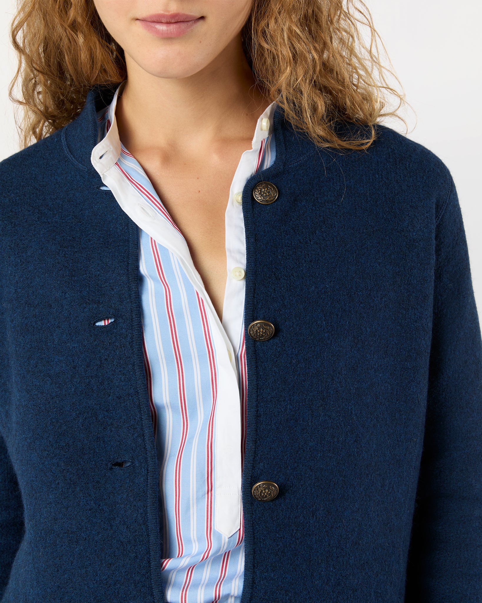 Tyrolean Jacket in Heather Navy Boiled Wool