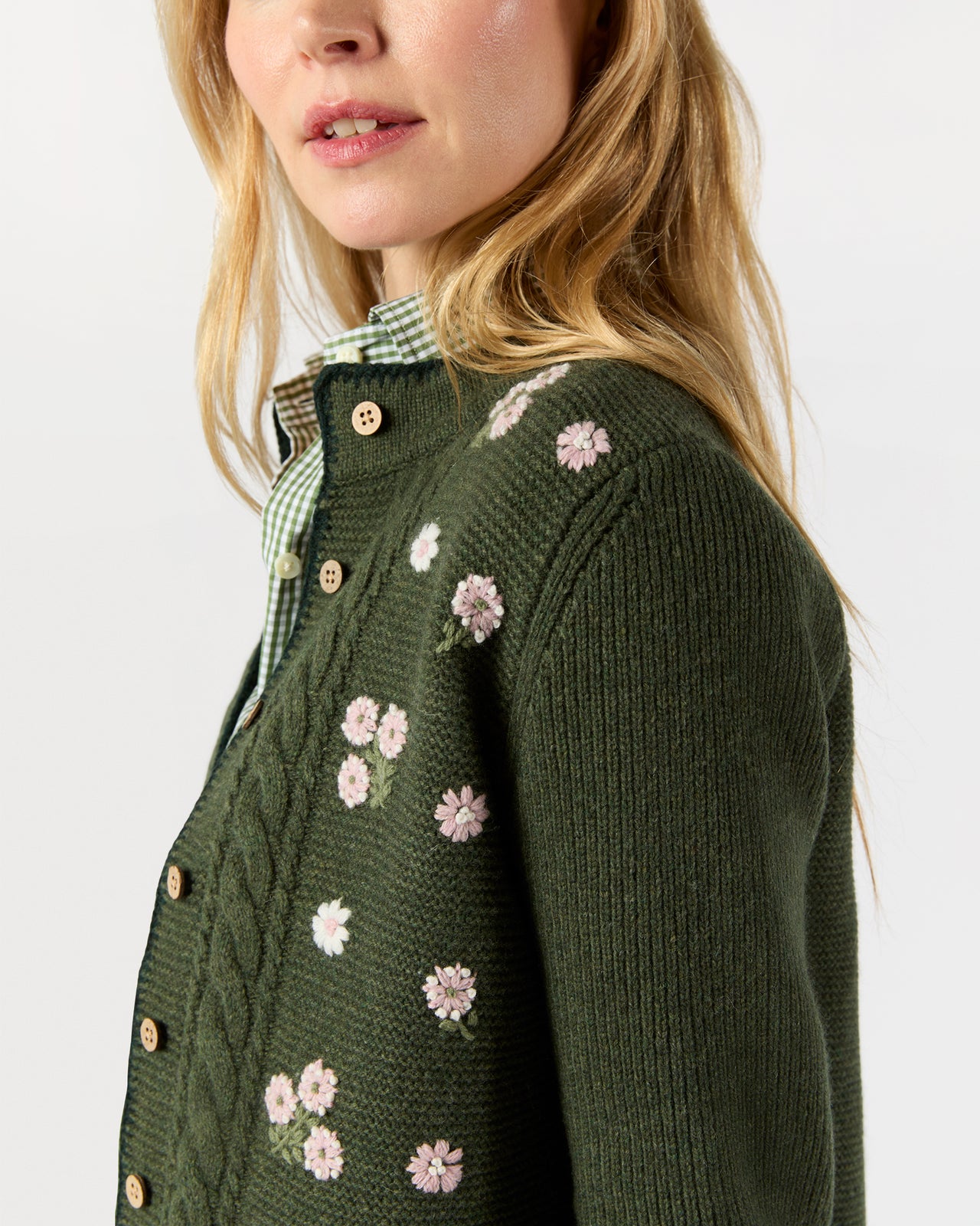 Greta Cardigan in Thyme Extra Fine Merino Wool