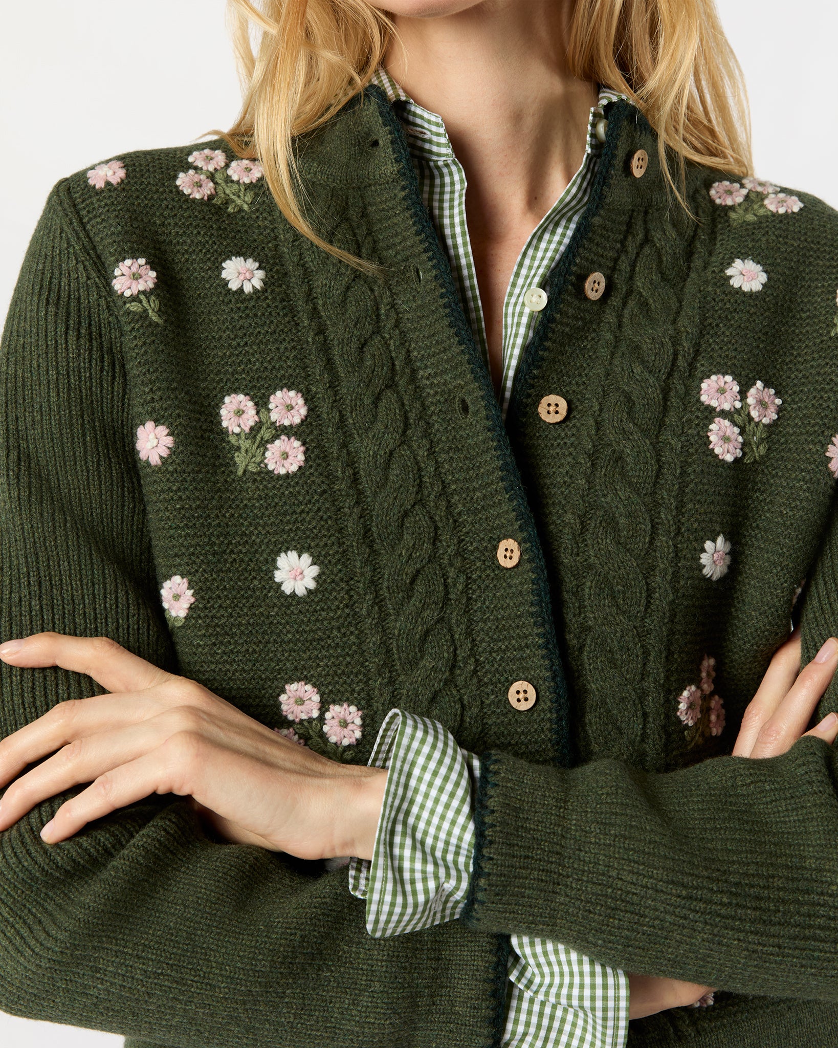 Greta Cardigan in Thyme Extra Fine Merino Wool