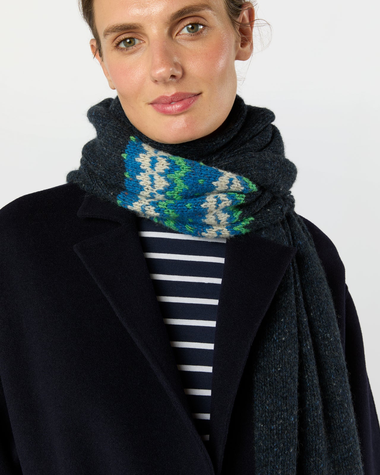 Fair Isle Scarf in Indigo Donegal Multi Cashmere