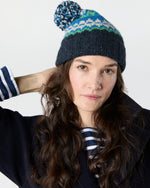 Load image into Gallery viewer, Fair Isle Pom-Pom Beanie in Indigo Donegal Multi Cashmere
