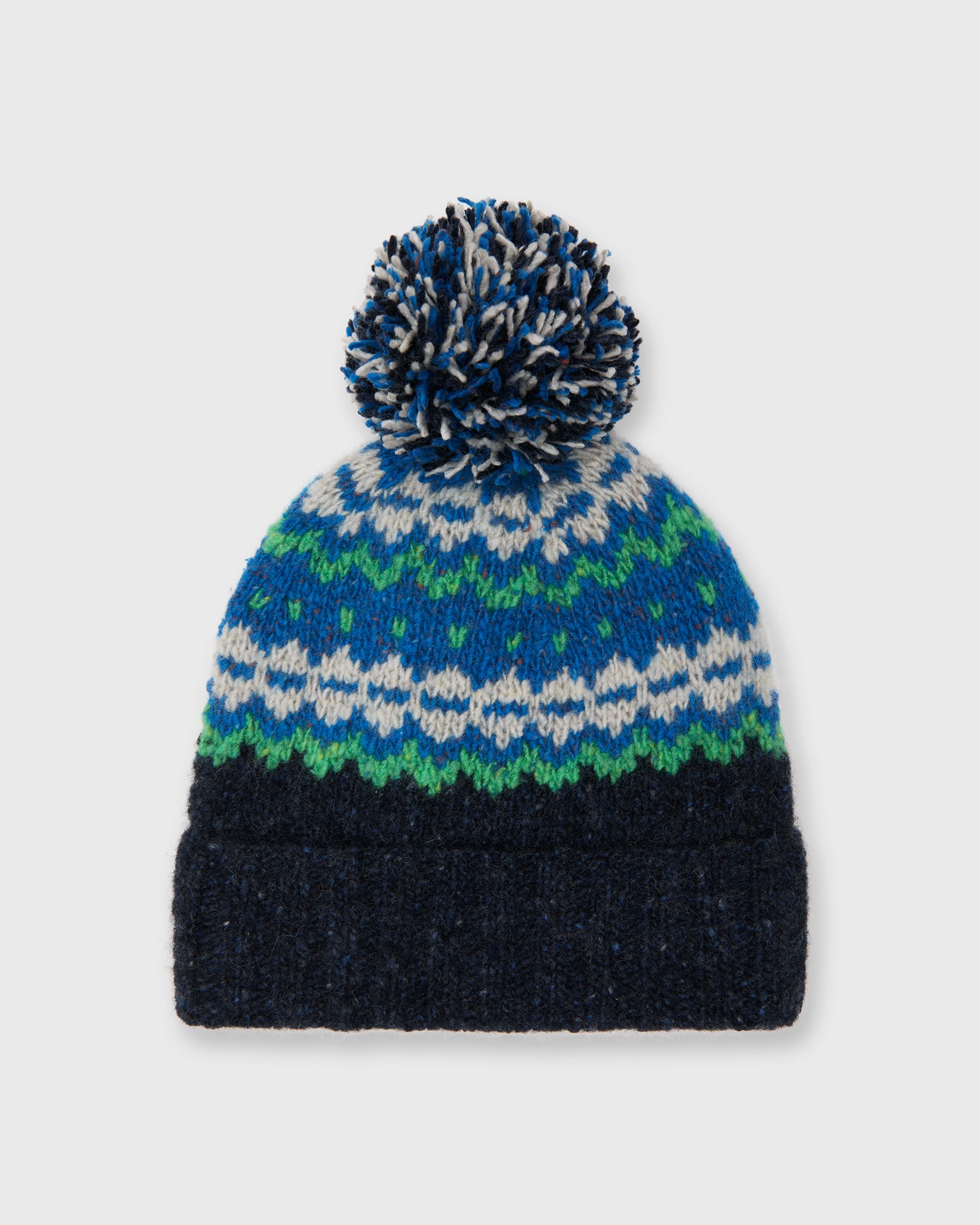 Fair Isle Pom-Pom Beanie in Indigo Donegal Multi Cashmere