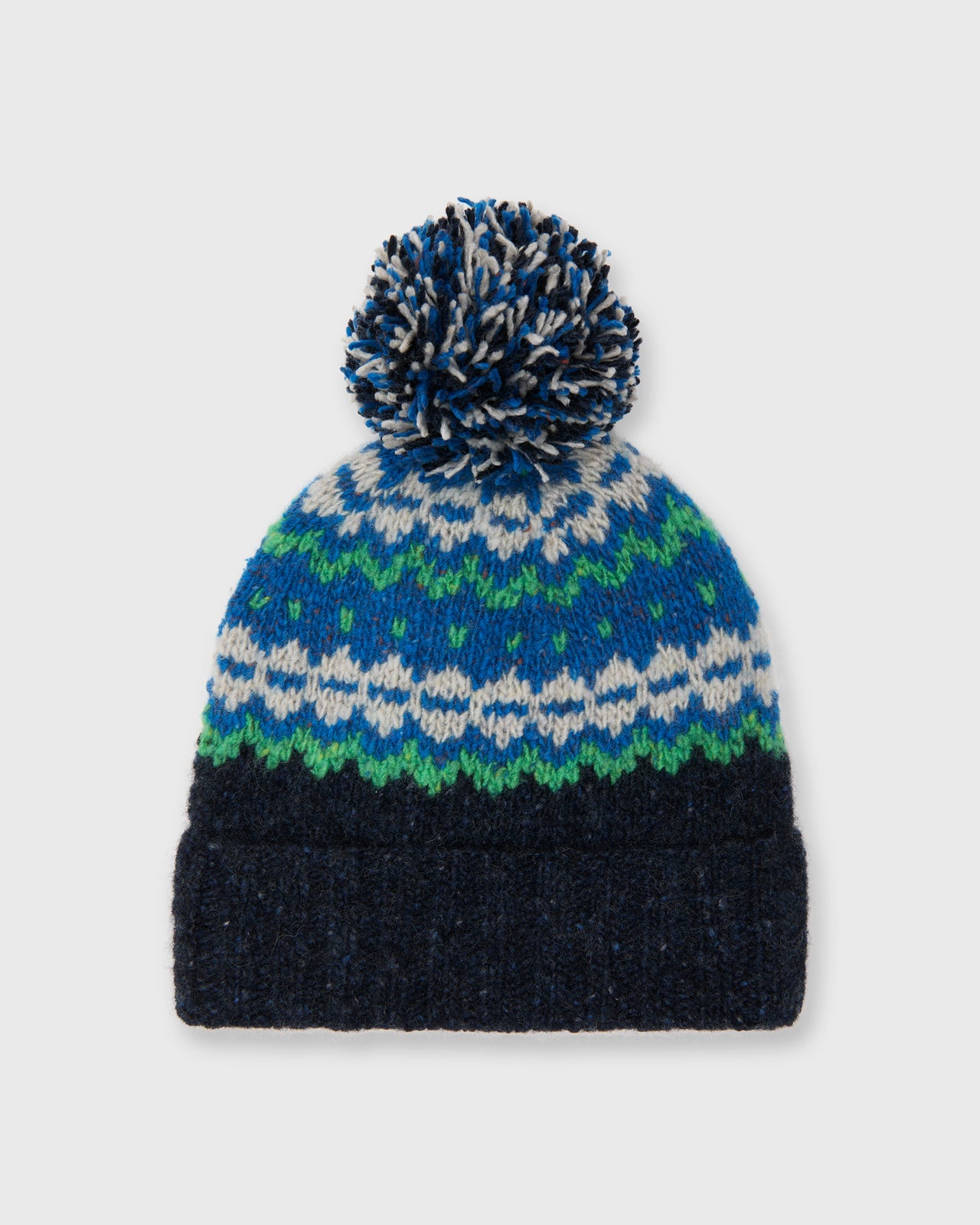 Fair Isle Pom-Pom Beanie in Indigo Donegal Multi Cashmere