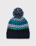 Load image into Gallery viewer, Fair Isle Pom-Pom Beanie in Indigo Donegal Multi Cashmere
