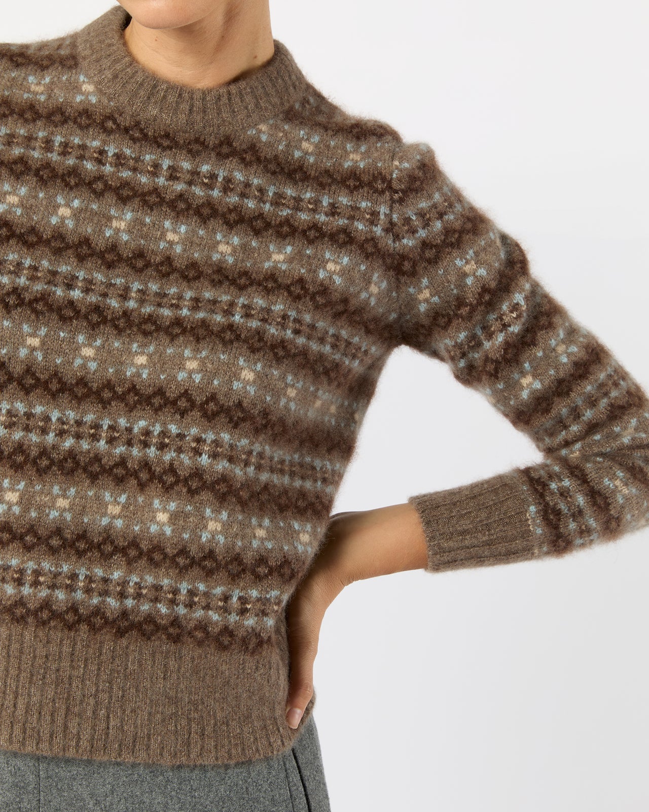 Alpine Fair Isle Sweater in Hazelnut Multi Cashmere/Silk