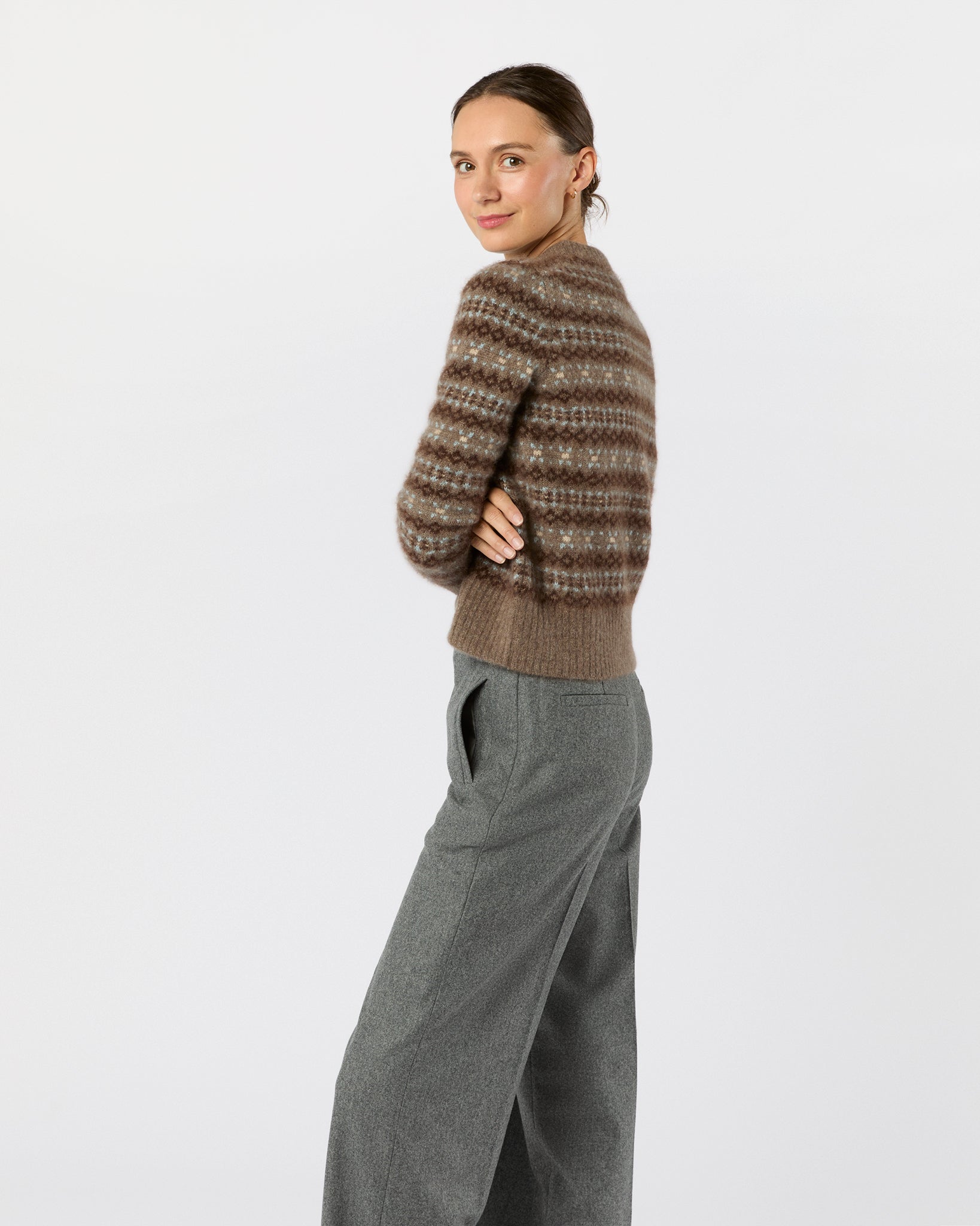 Alpine Fair Isle Sweater in Hazelnut Multi Cashmere/Silk