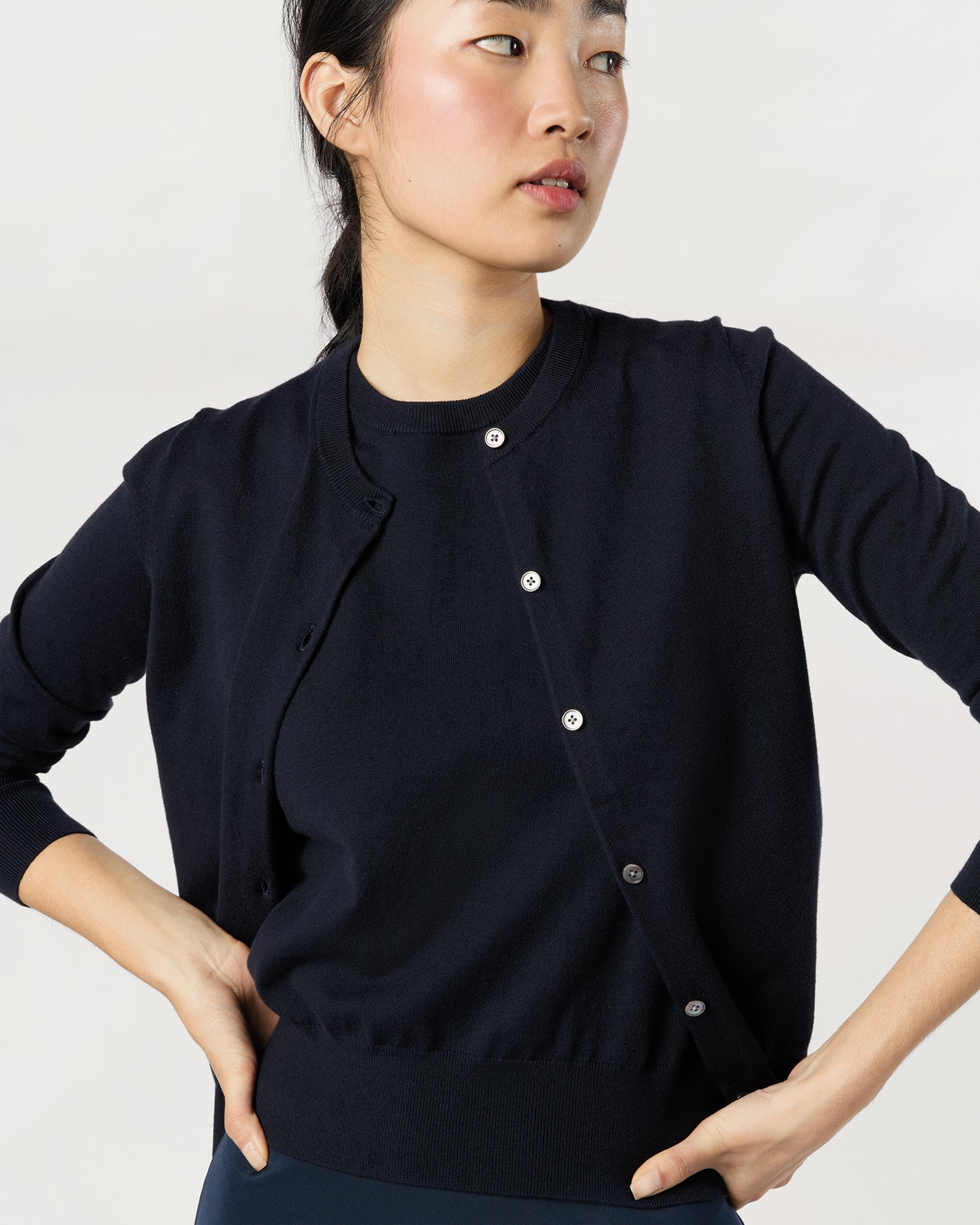 Rosie Cardigan in Deep Navy Cotton/Silk Yarn