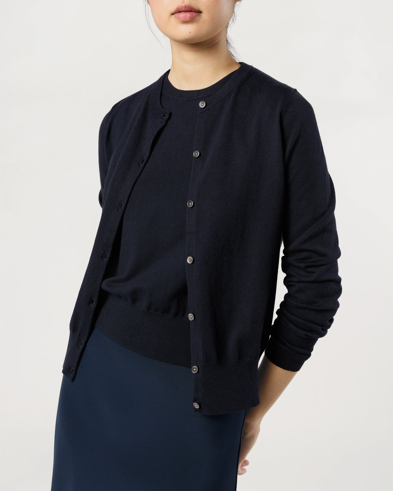 Rosie Cardigan in Deep Navy Cotton/Silk Yarn