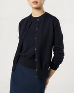 Load image into Gallery viewer, Rosie Cardigan in Deep Navy Cotton/Silk Yarn
