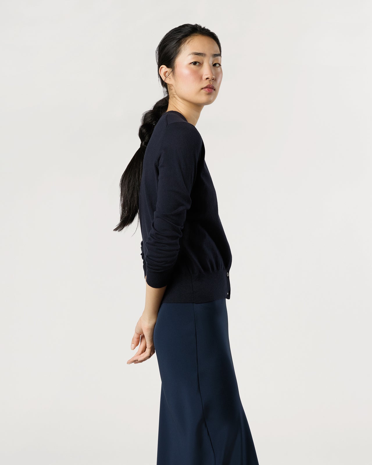 Rosie Cardigan in Deep Navy Cotton/Silk Yarn
