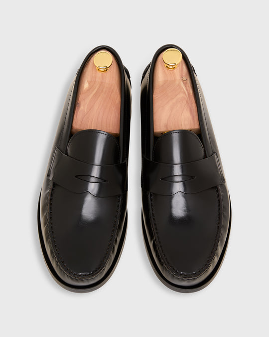 Handsewn Penny Loafer in Black Spazzolato Calf