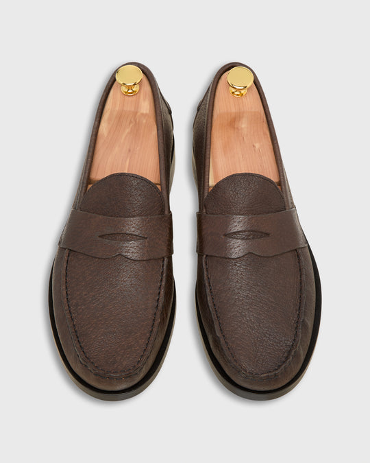 Handsewn Penny Loafer in Chocolate Wild Boar Leather