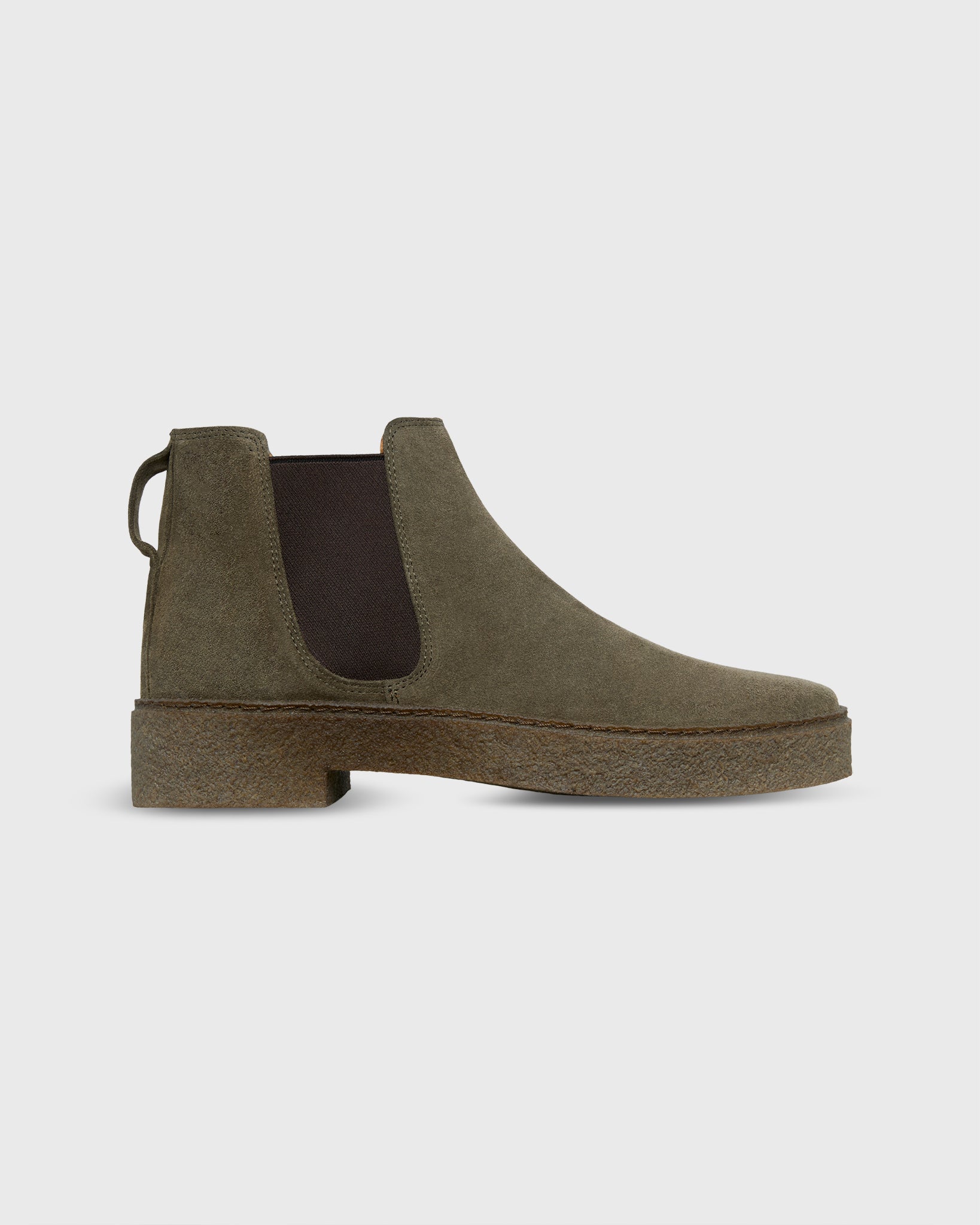 Crepe-Soled Chelsea Boot in Olive Suede
