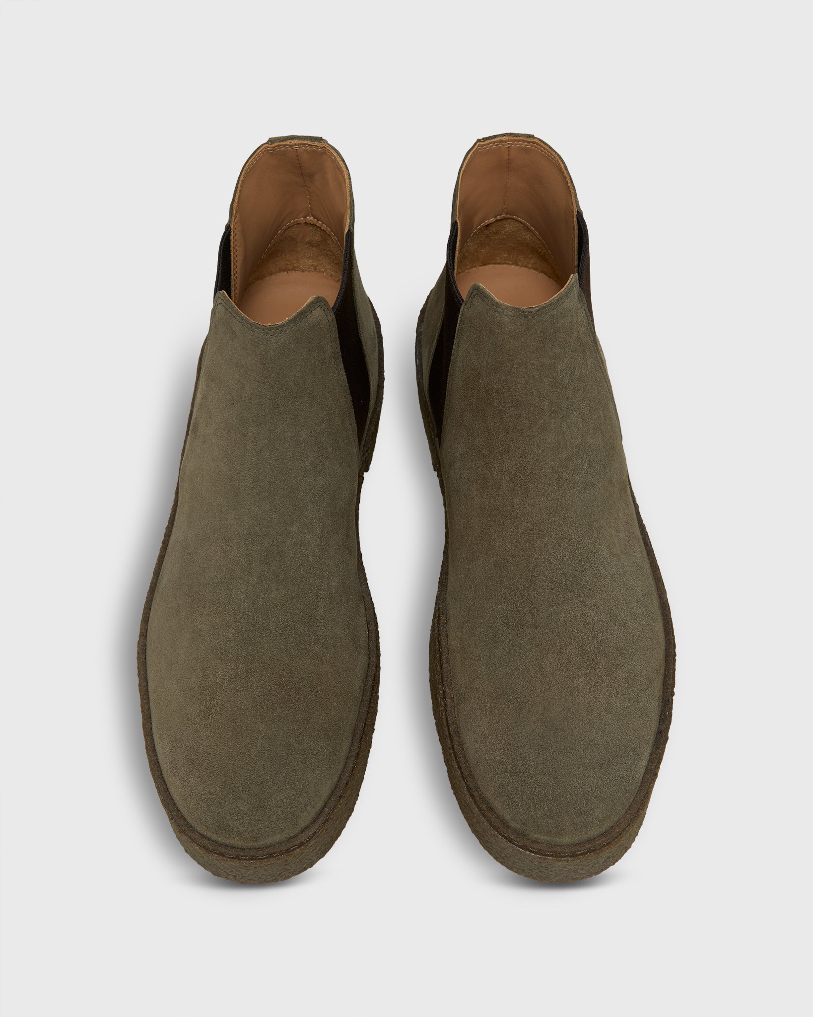 Crepe-Soled Chelsea Boot in Olive Suede