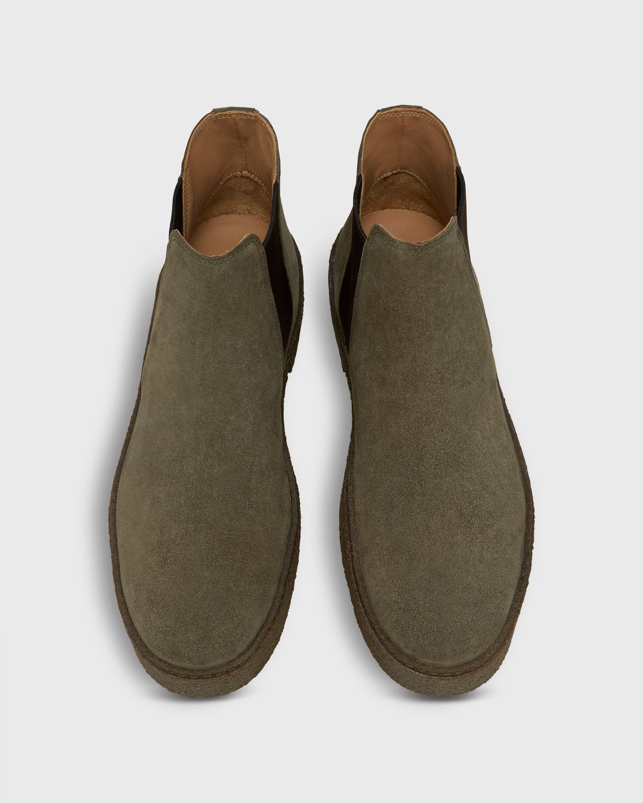 Crepe-Soled Chelsea Boot in Olive Suede