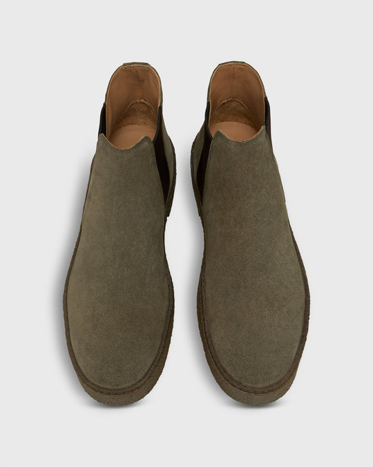 Crepe-Soled Chelsea Boot in Olive Suede