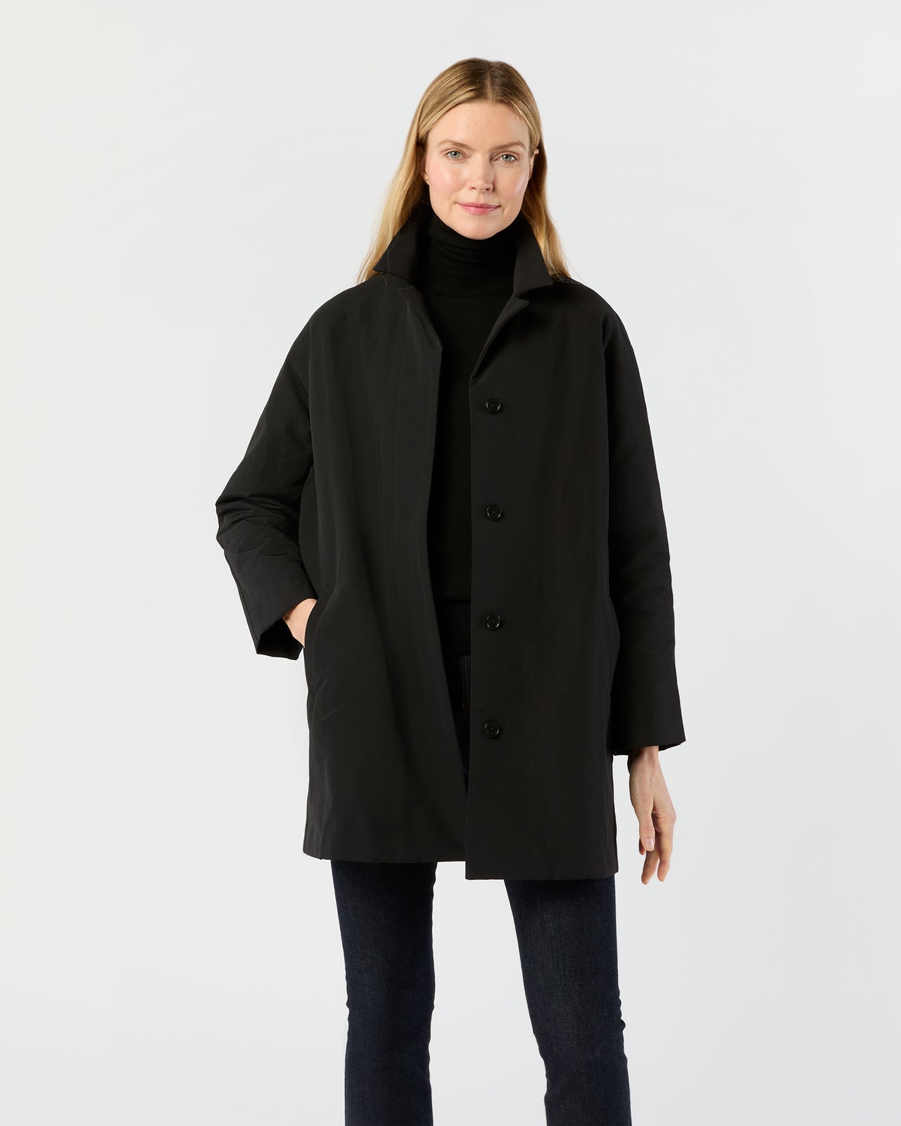 Agatha Cashpad Coat in Black Cotton/Nylon Faille | Shop Ann Mashburn