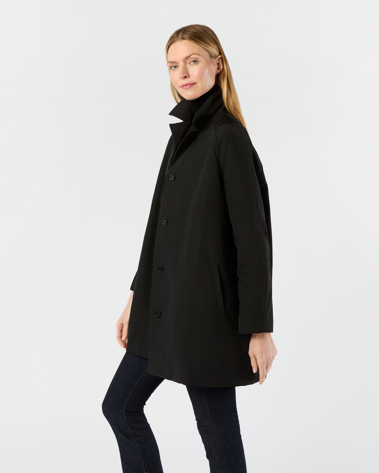 Agatha Cashpad Coat in Black Cotton/Nylon Faille