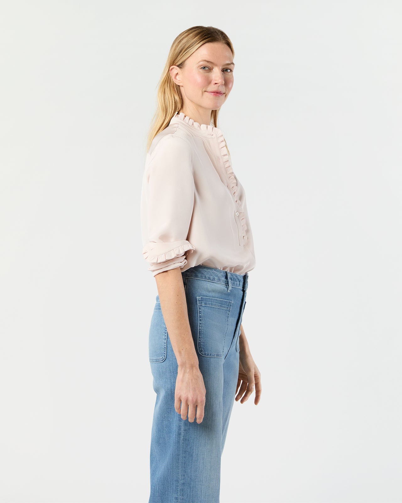新品 Rene ❁ Spring Collection Frill Blouse Frill Blouse in Pale Pink Silk Crepe de Chine | Shop Ann Mashburn