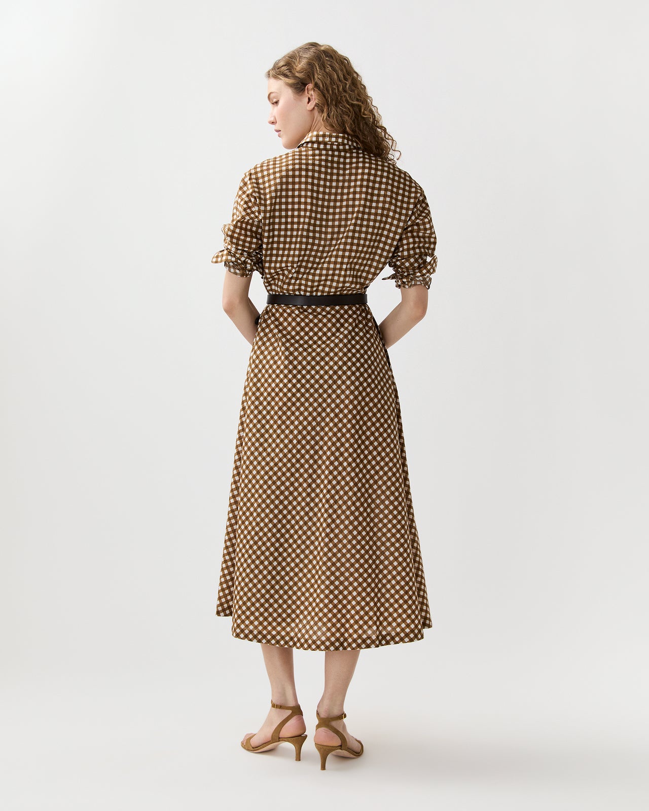 midi shirtwaist dress Army Green Polyester Midi Shirtwaist Dress - Pleated Waist, Short Sleeve 3703
