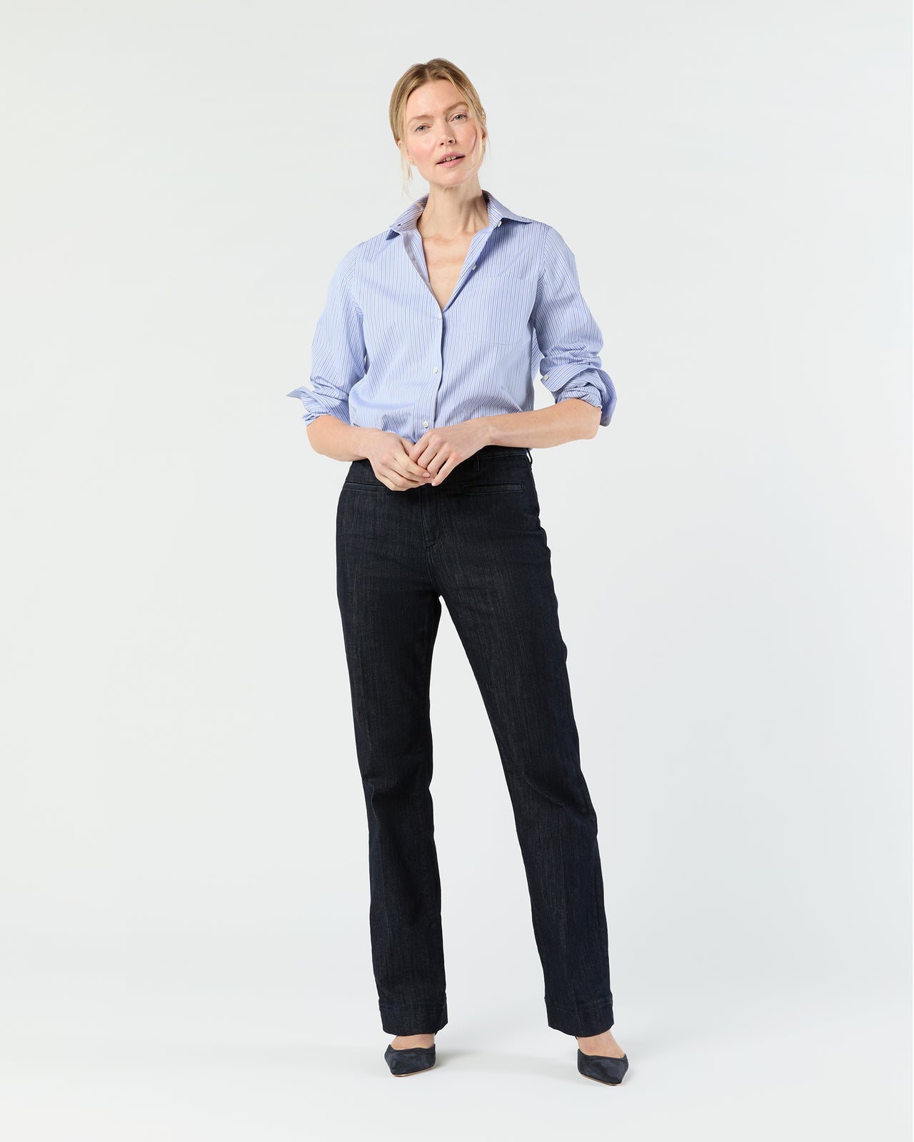 Sidney Shirt in Blue/Hunter Stripe End-On-End