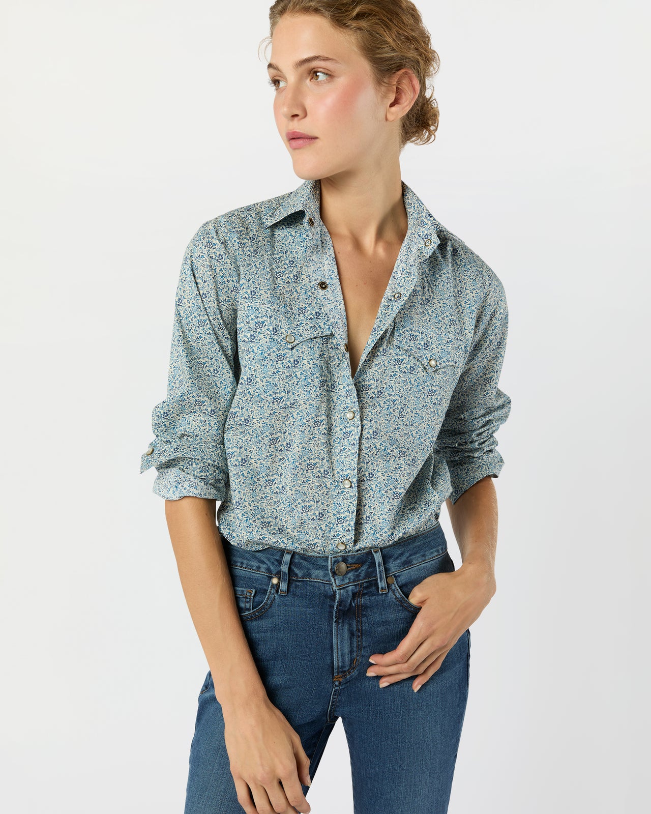 Western Shirt in Blue Katie & Millie Liberty Fabric