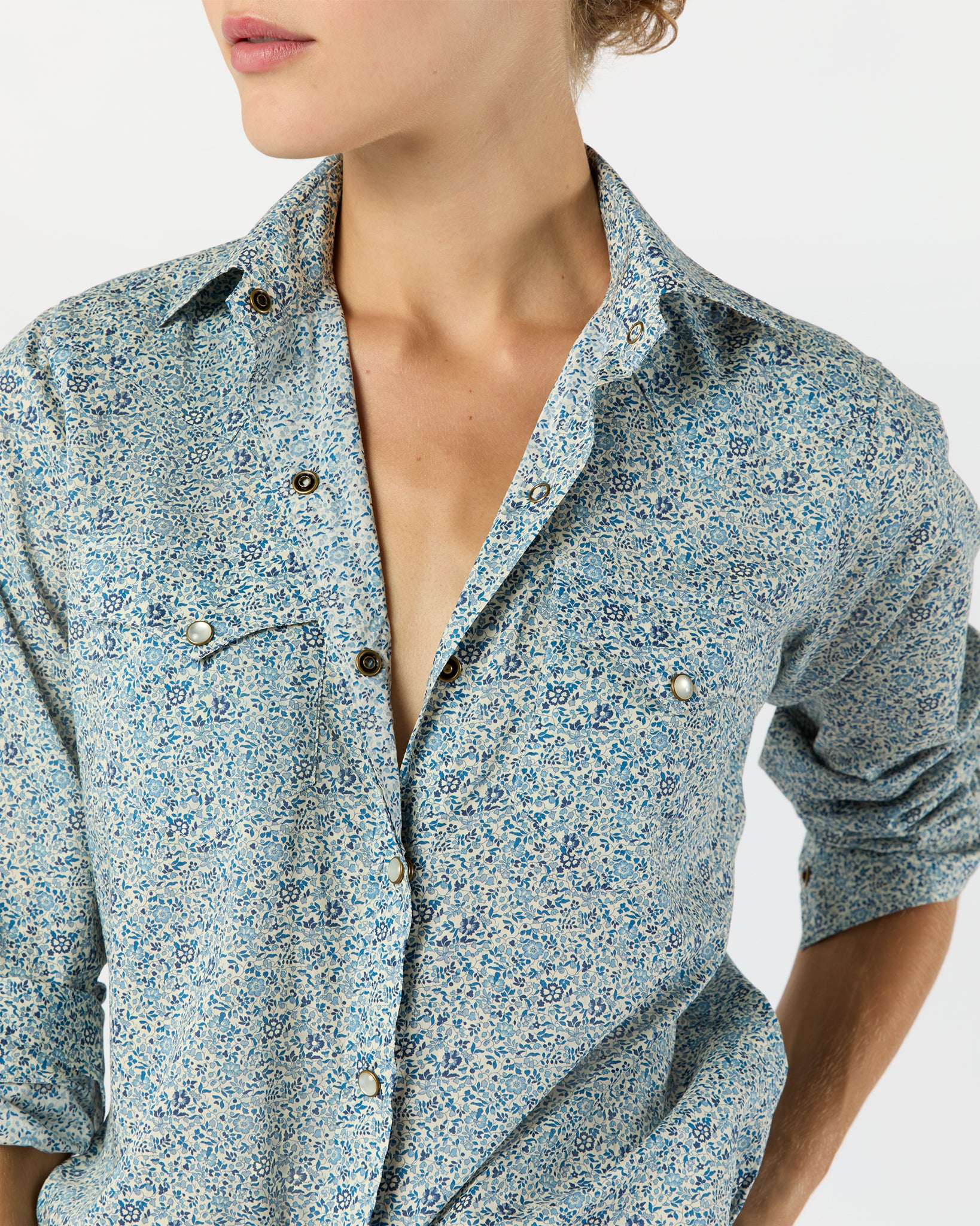 Western Shirt in Blue Katie & Millie Liberty Fabric