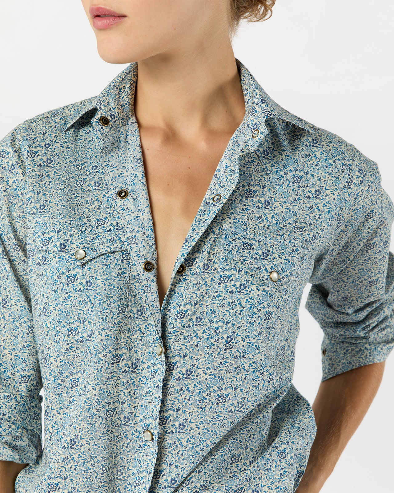 Western Shirt in Blue Katie & Millie Liberty Fabric