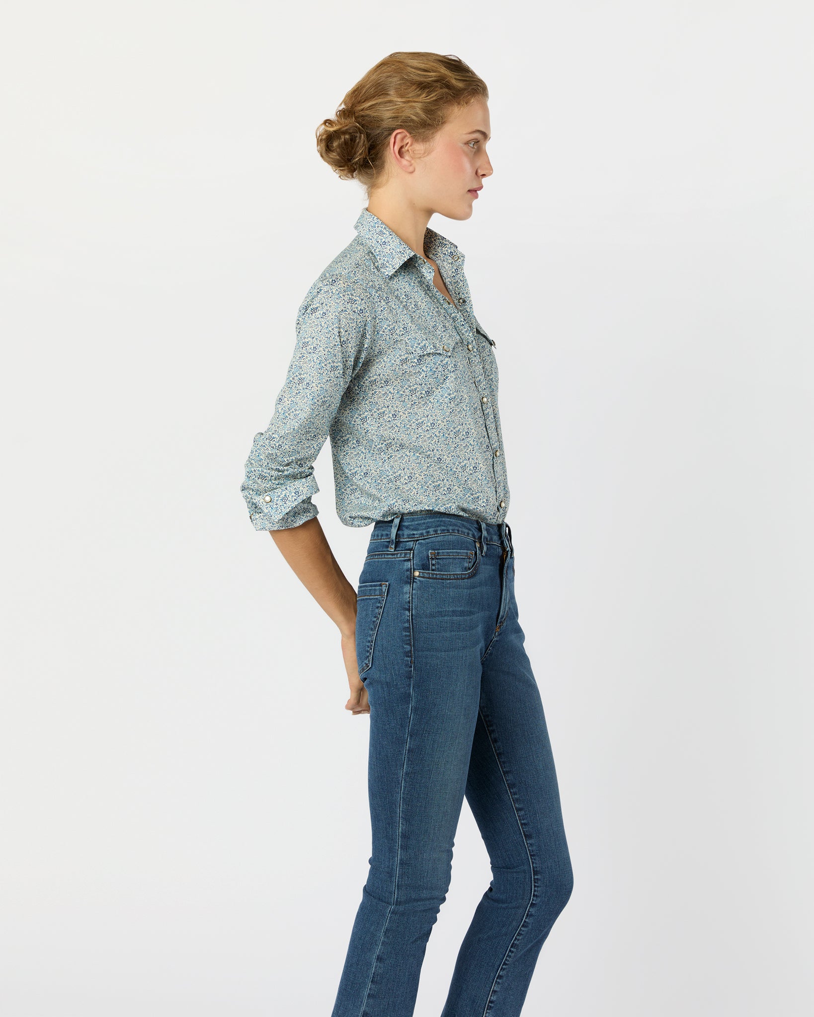 Western Shirt in Blue Katie & Millie Liberty Fabric