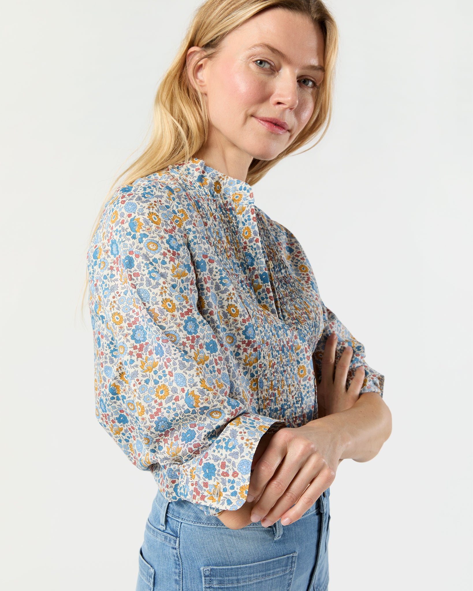 Alden Shirt in Blue/Gold D'Anjo Liberty Fabric