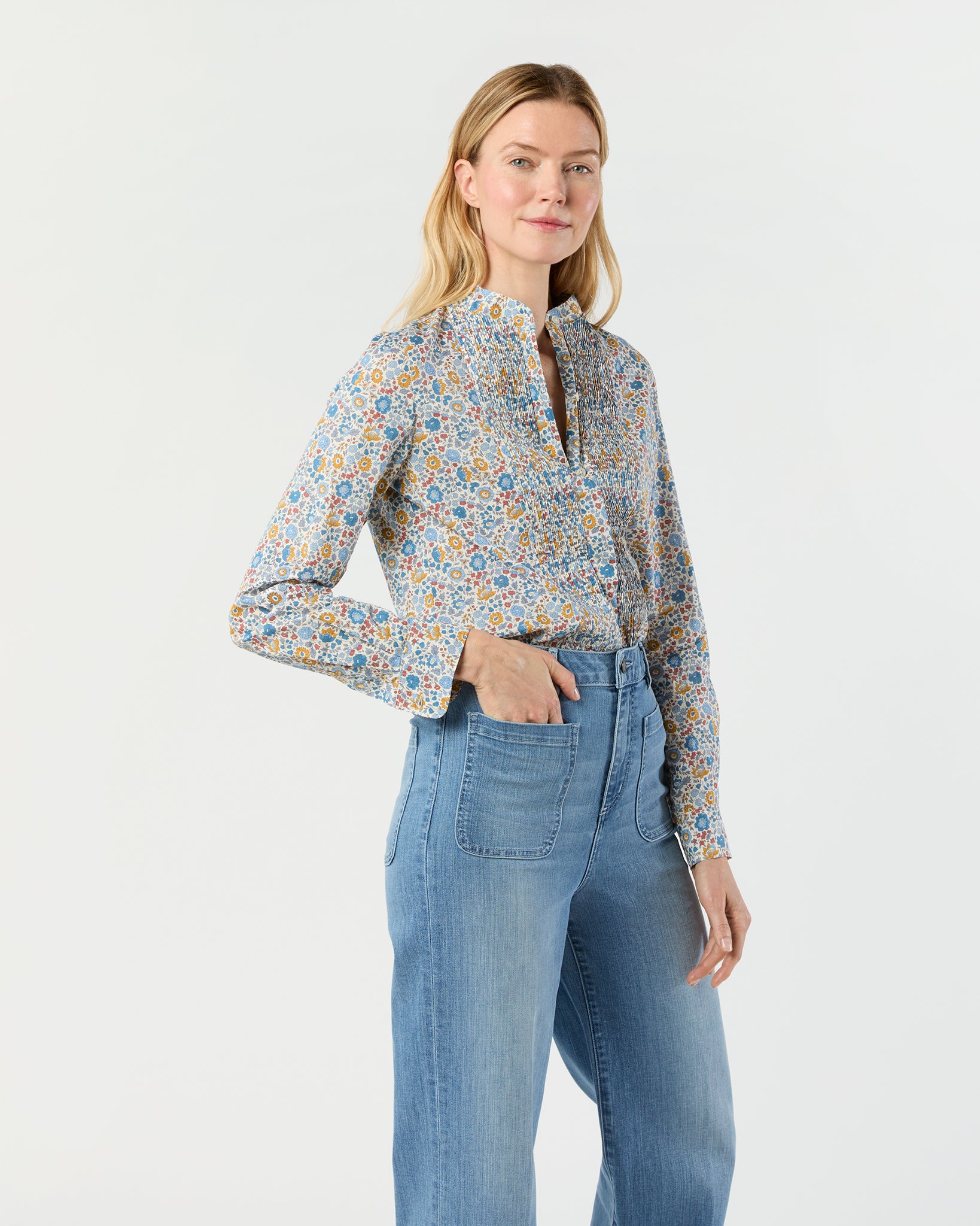 Alden Shirt in Blue/Gold D'Anjo Liberty Fabric