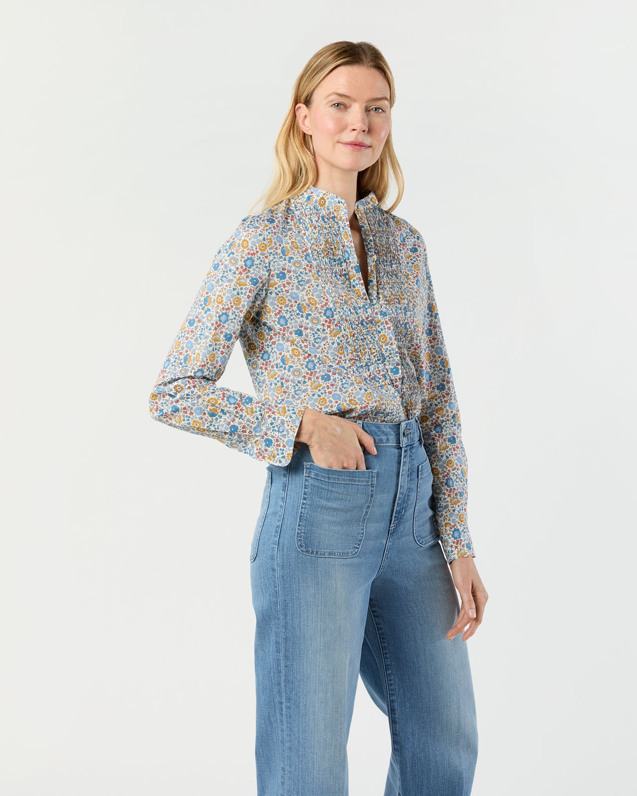 Alden Shirt in Blue/Gold D'Anjo Liberty Fabric