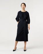 Load image into Gallery viewer, Arabella Blouson Dress in Navy Bi-Stretch Tropical Wool

