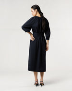 Load image into Gallery viewer, Arabella Blouson Dress in Navy Bi-Stretch Tropical Wool
