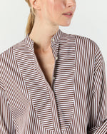 Load image into Gallery viewer, Christiane Bib-Front Tunic in Brown/White Bengal Stripe Poplin

