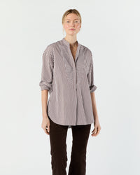 Christiane Bib-Front Tunic in Brown/White Bengal Stripe Poplin