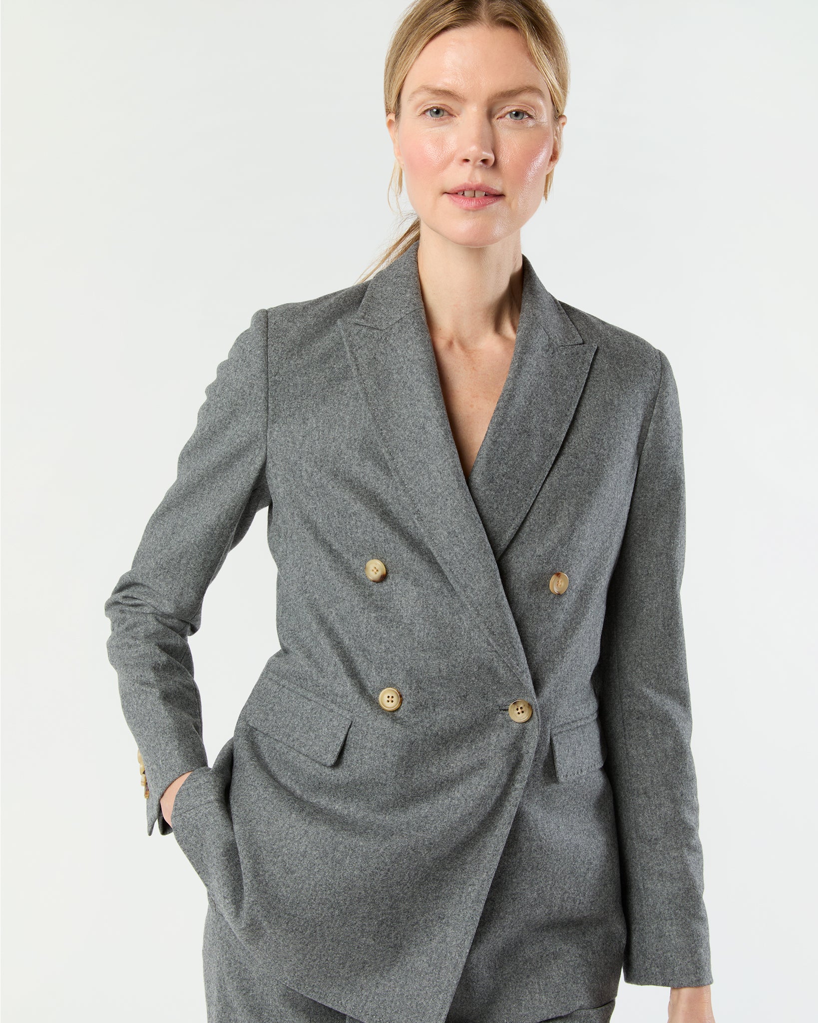Concetta Jacket in Heather Grey Stretch Flannel | Shop Ann Mashburn