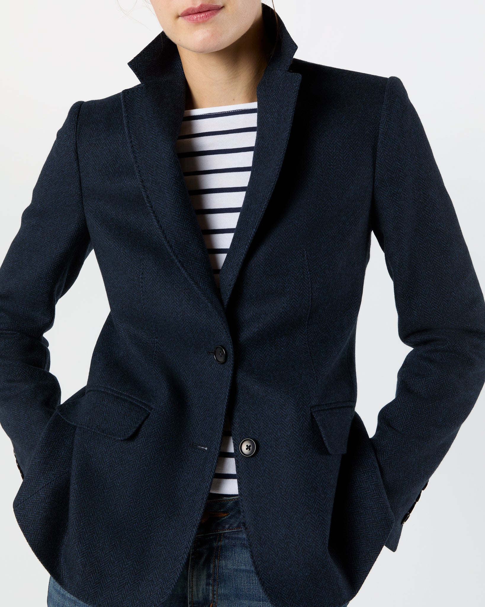 Palmer Jacket in Navy Cashmere Herringbone Tweed