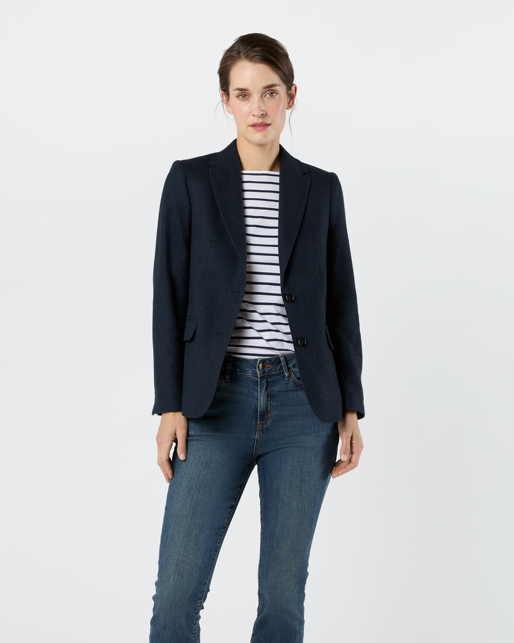 Palmer Jacket in Navy Cashmere Herringbone Tweed