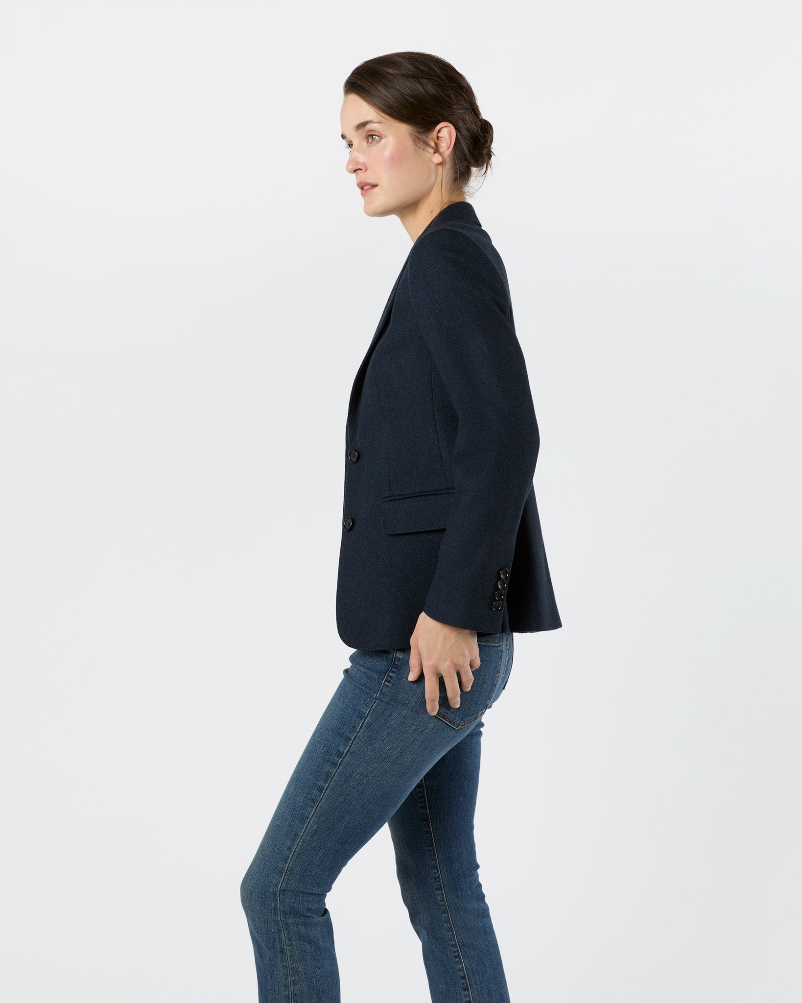 Palmer Jacket in Navy Cashmere Herringbone Tweed